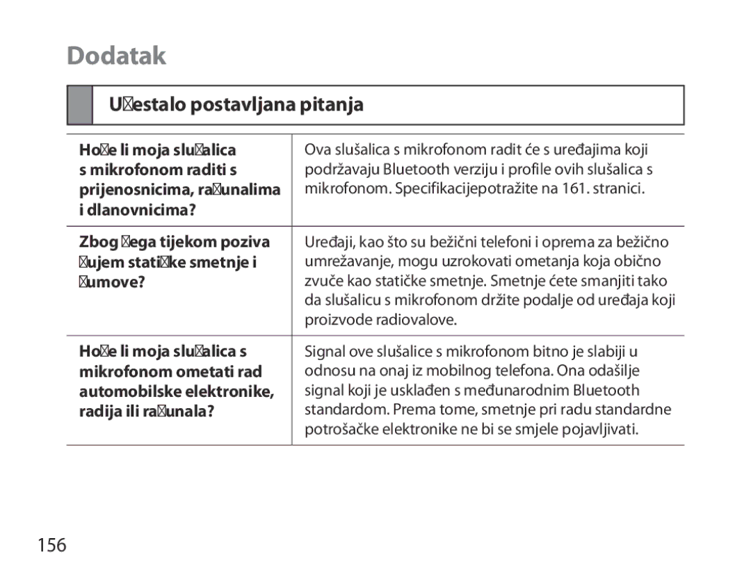 Samsung BHM6450EMEGXET, BHM6450EMEGXEH, BHM6450EMEGHAT manual Učestalo postavljana pitanja, 156 