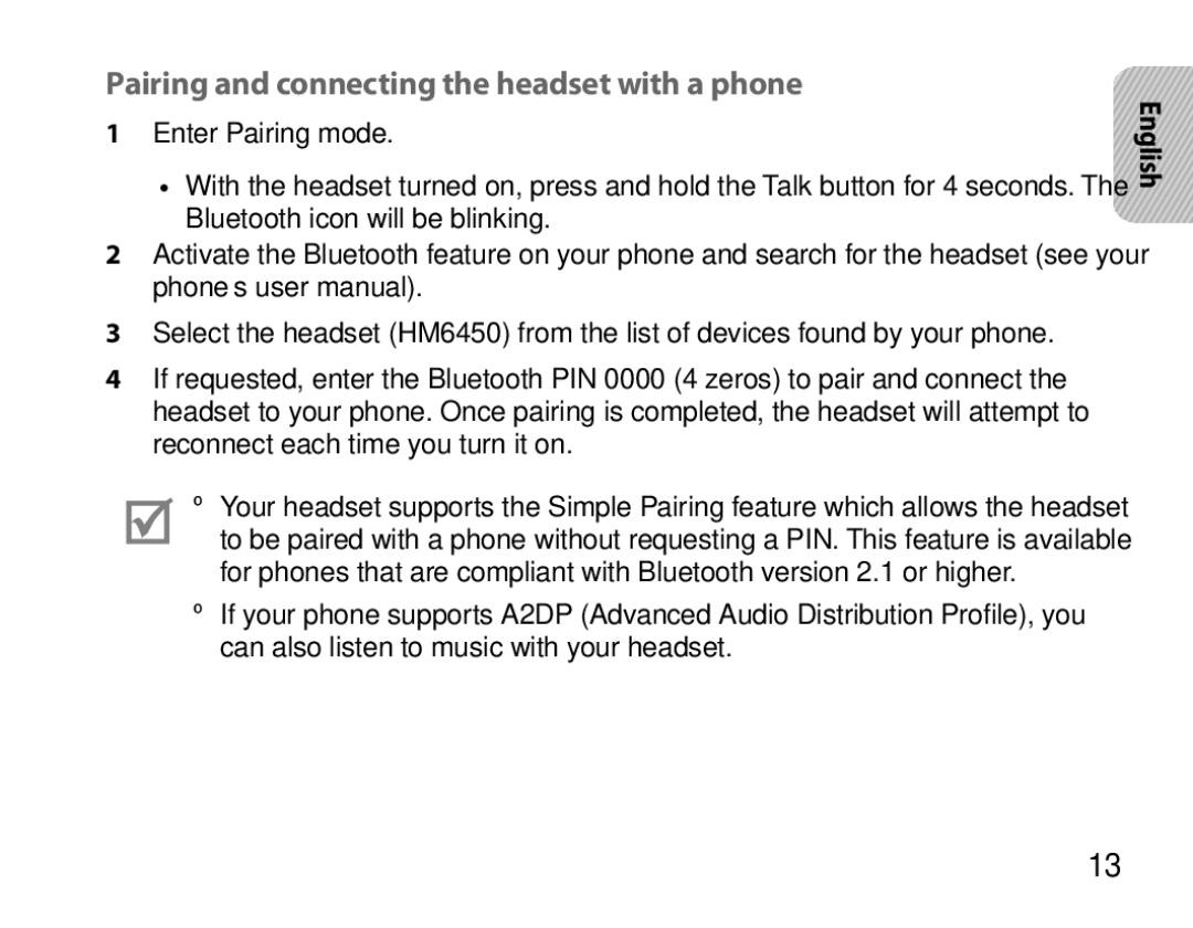 Samsung BHM6450EMEGXEH, BHM6450EMEGXET, BHM6450EMEGHAT manual Pairing and connecting the headset with a phone 