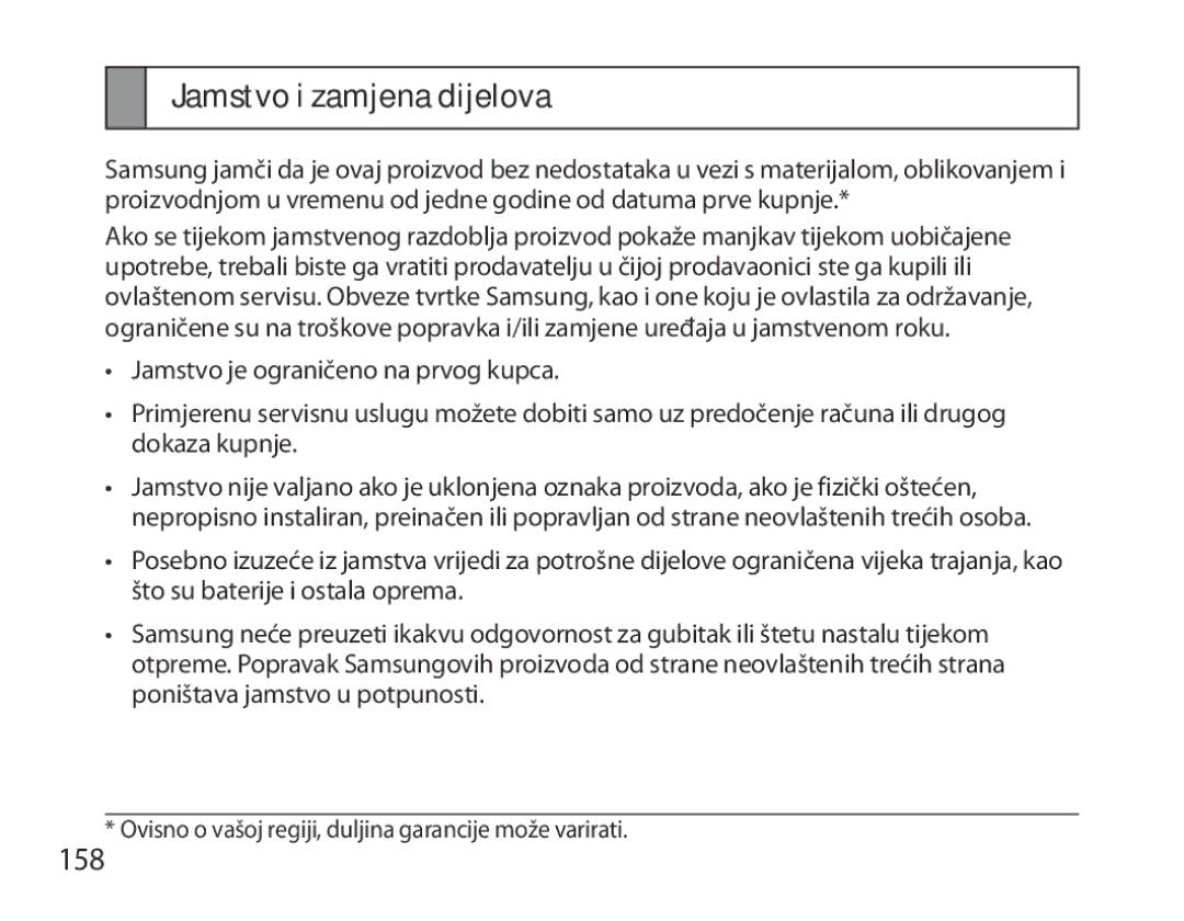 Samsung BHM6450EMEGHAT, BHM6450EMEGXET, BHM6450EMEGXEH manual Jamstvo i zamjena dijelova, 158 