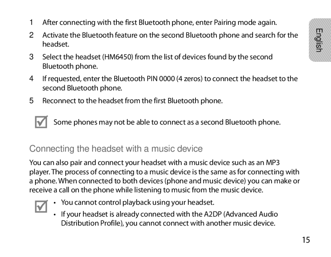 Samsung BHM6450EMEGXET, BHM6450EMEGXEH, BHM6450EMEGHAT manual Connecting the headset with a music device 