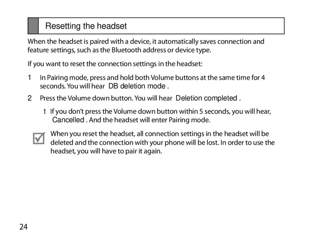 Samsung BHM6450EMEGXET, BHM6450EMEGXEH, BHM6450EMEGHAT manual Resetting the headset 