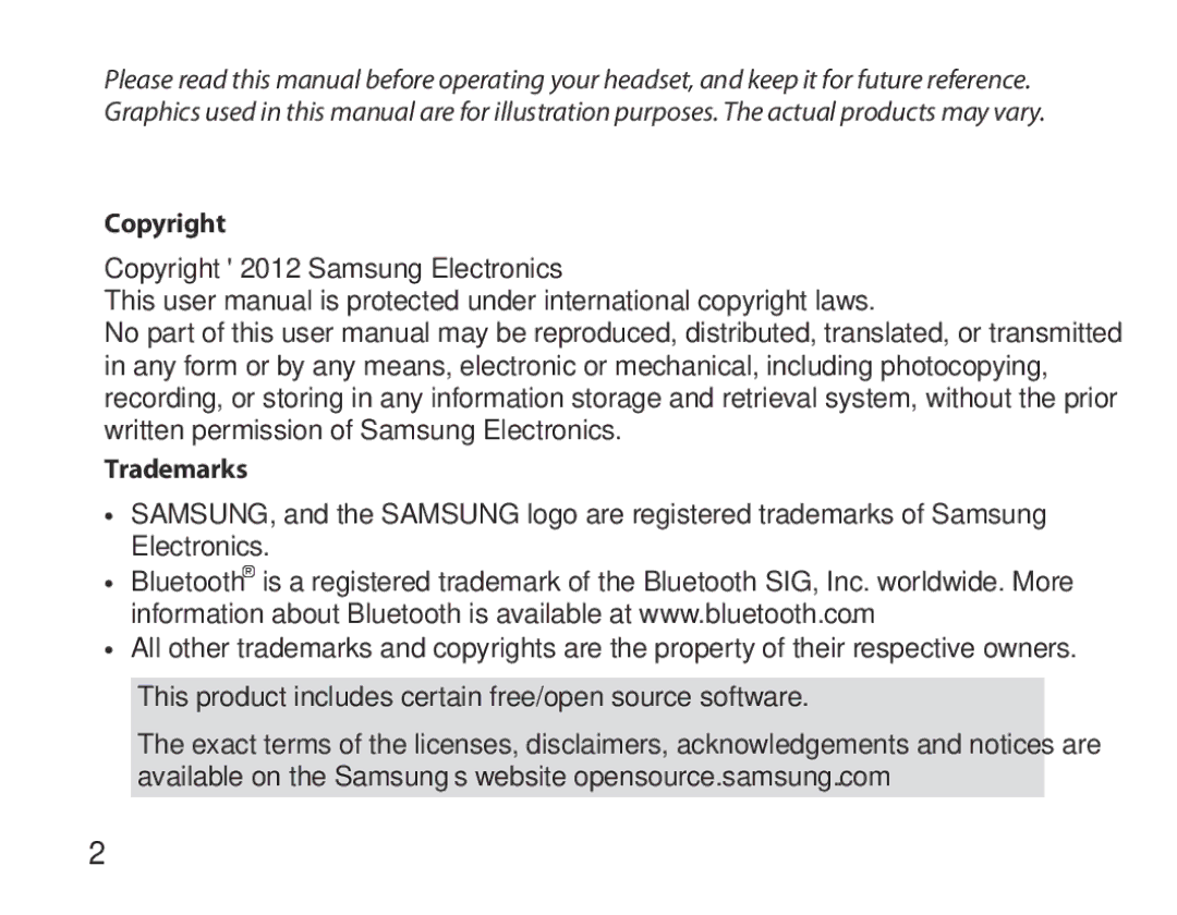 Samsung BHM6450EMEGHAT, BHM6450EMEGXET, BHM6450EMEGXEH manual Copyright, Trademarks 