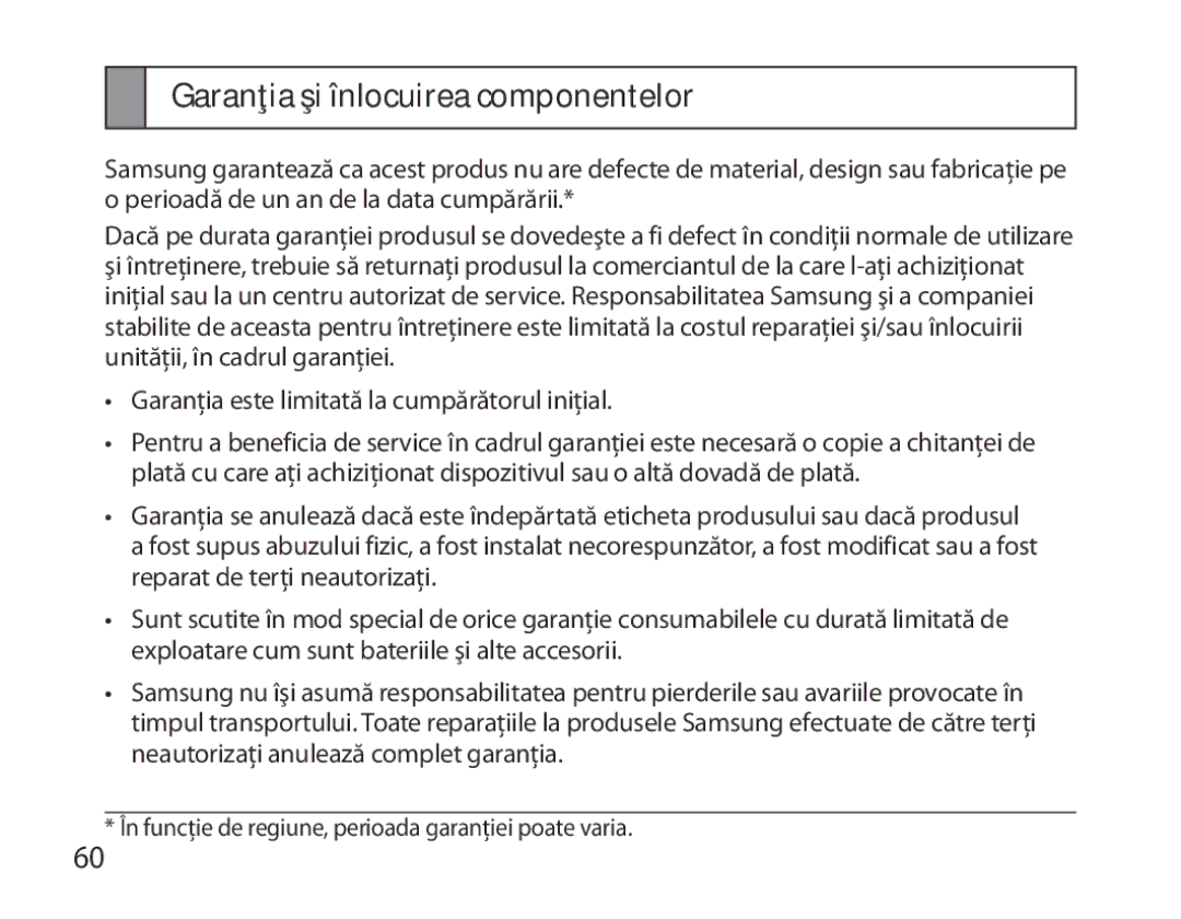 Samsung BHM6450EMEGXET, BHM6450EMEGXEH, BHM6450EMEGHAT manual Garanţia şi înlocuirea componentelor 