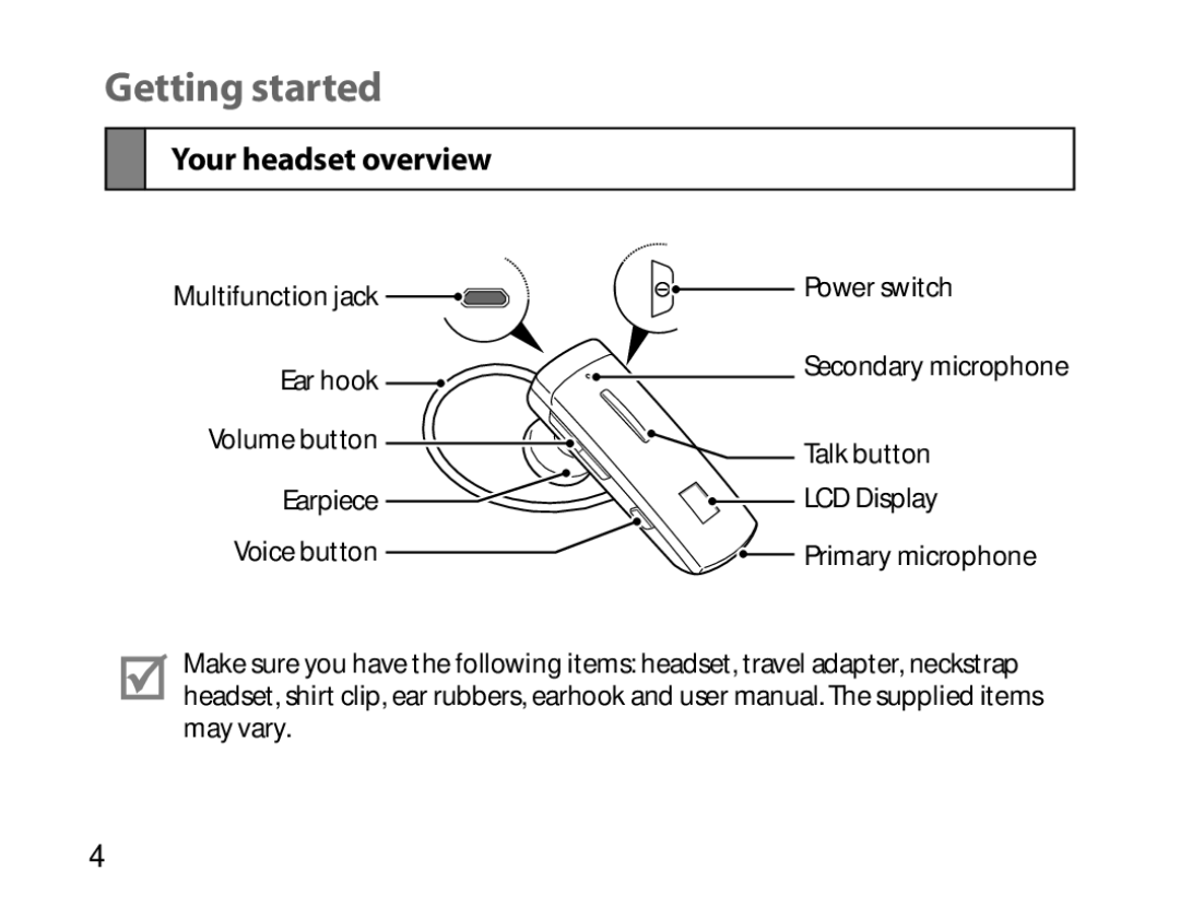 Samsung BHM6450EMEGXEH, BHM6450EMEGXET, BHM6450EMEGHAT manual Getting started, Your headset overview 