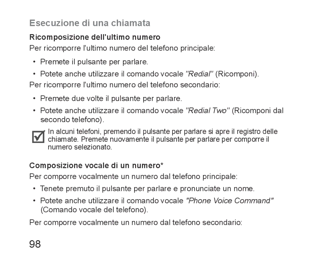 Samsung BHM6450EMEGXEH Esecuzione di una chiamata, Ricomposizione dellultimo numero, Composizione vocale di un numero 