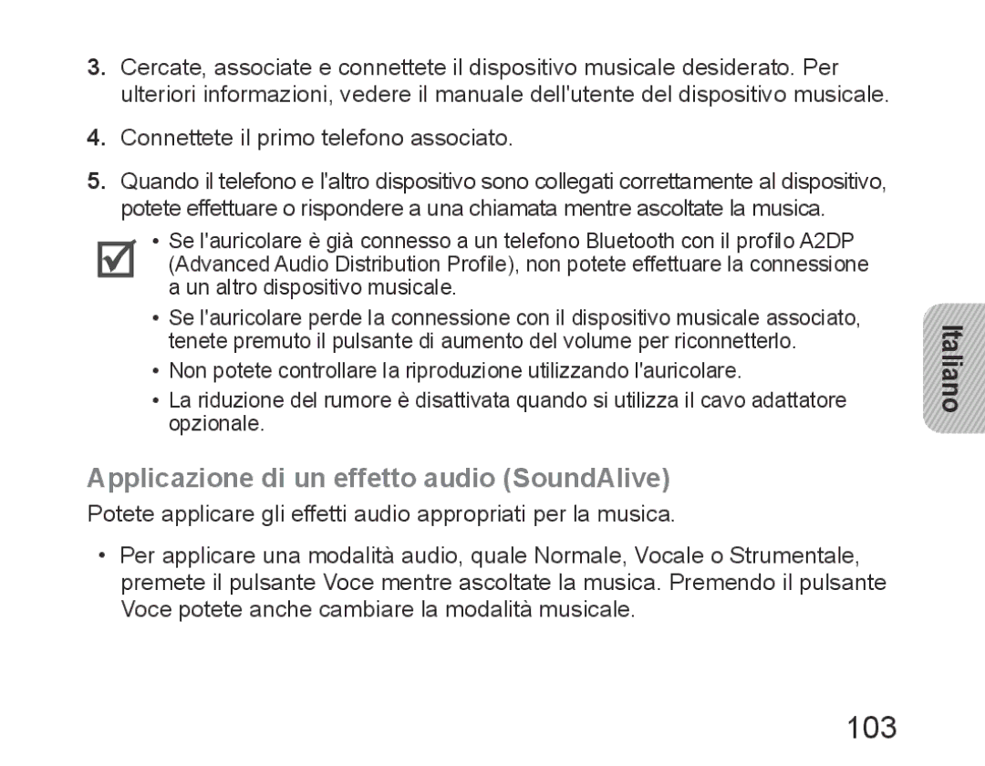 Samsung BHM6450EMEGXET, BHM6450EMEGXEH, BHM6450EMEGHAT manual 103, Applicazione di un effetto audio SoundAlive 