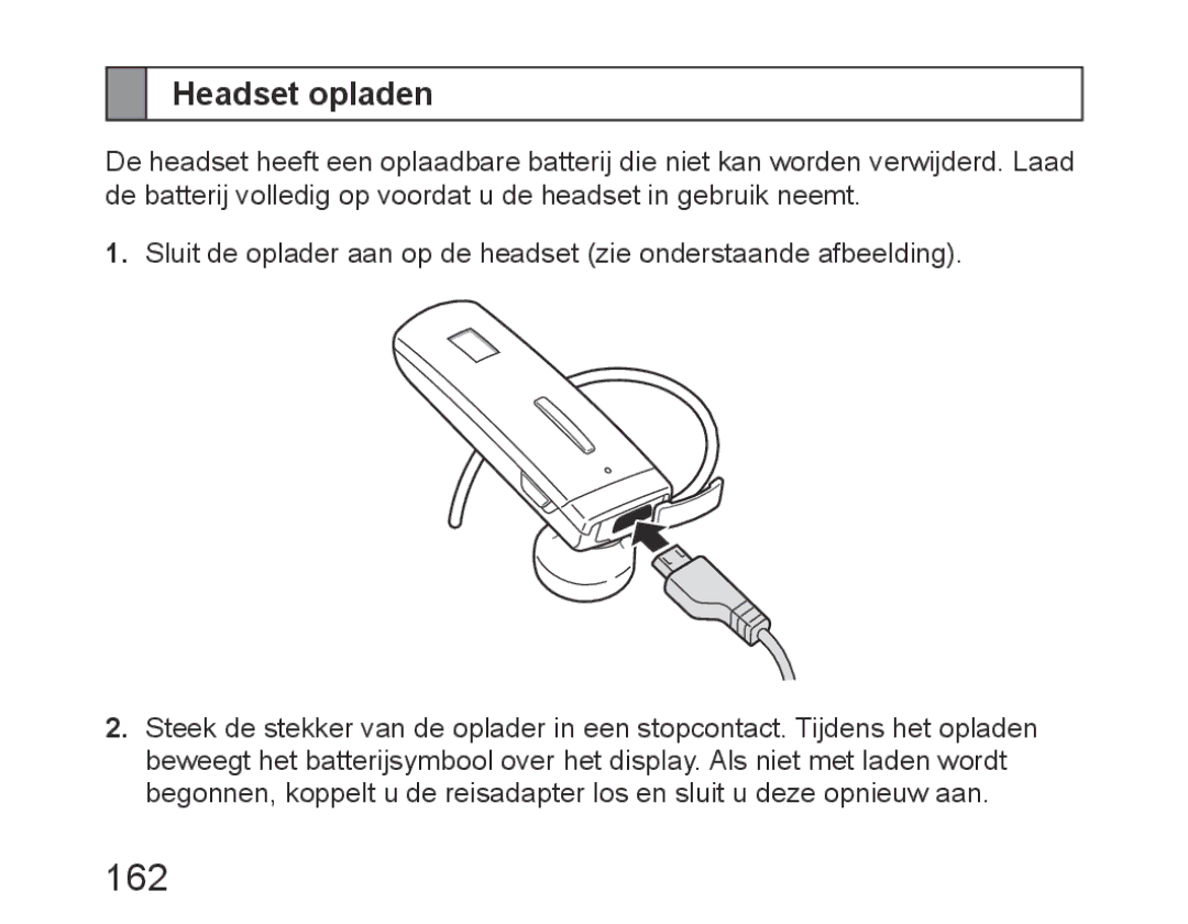 Samsung BHM6450EMEGHAT, BHM6450EMEGXET, BHM6450EMEGXEH manual 162, Headset opladen 