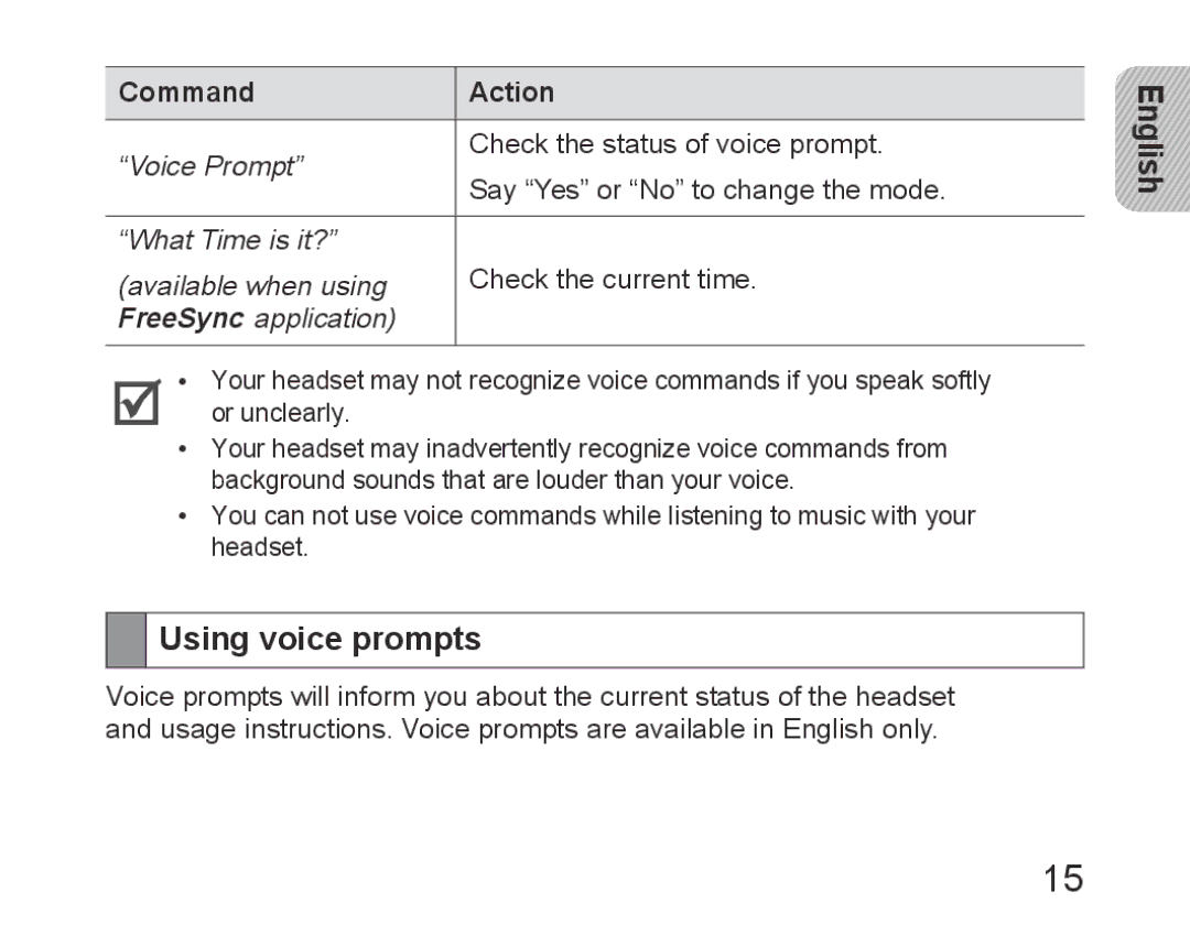 Samsung BHM6450EMEGHAT, BHM6450EMEGXET, BHM6450EMEGXEH manual Using voice prompts 