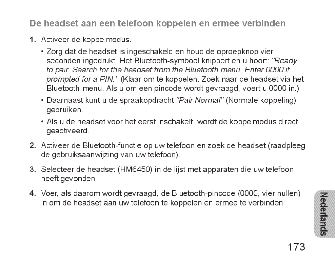 Samsung BHM6450EMEGXEH, BHM6450EMEGXET, BHM6450EMEGHAT manual 173, De headset aan een telefoon koppelen en ermee verbinden 