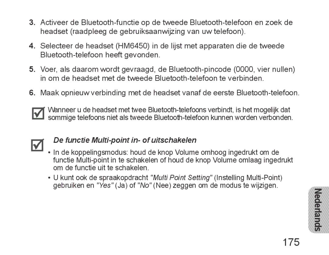 Samsung BHM6450EMEGXET, BHM6450EMEGXEH, BHM6450EMEGHAT manual 175, De functie Multi-point in- of uitschakelen 