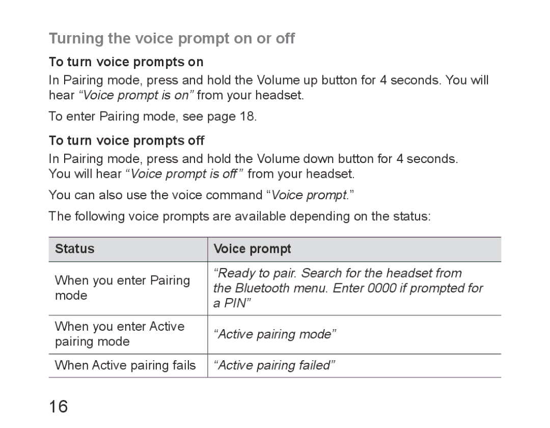 Samsung BHM6450EMEGXET manual Turning the voice prompt on or off, To turn voice prompts on, To turn voice prompts off 