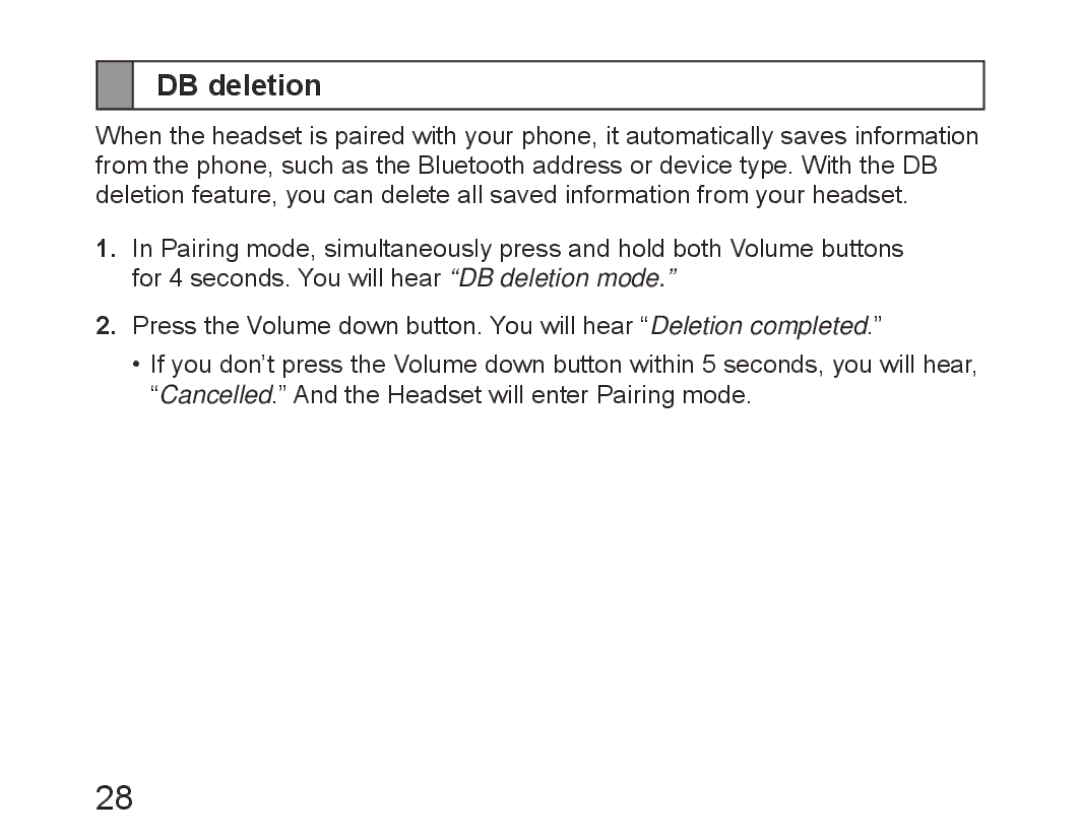 Samsung BHM6450EMEGXET, BHM6450EMEGXEH, BHM6450EMEGHAT manual DB deletion 