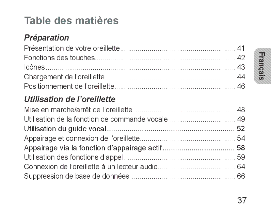 Samsung BHM6450EMEGXET, BHM6450EMEGXEH, BHM6450EMEGHAT manual Table des matières, Français 