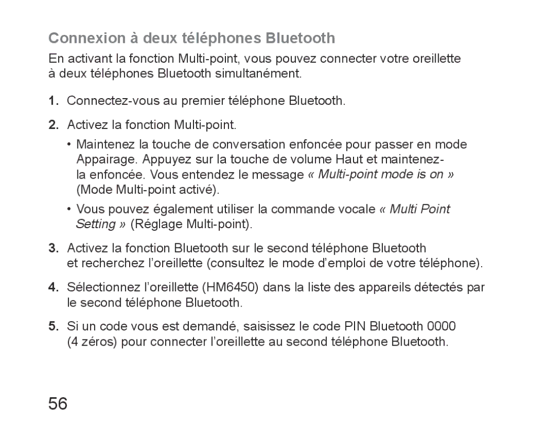 Samsung BHM6450EMEGXEH, BHM6450EMEGXET, BHM6450EMEGHAT manual Connexion à deux téléphones Bluetooth 