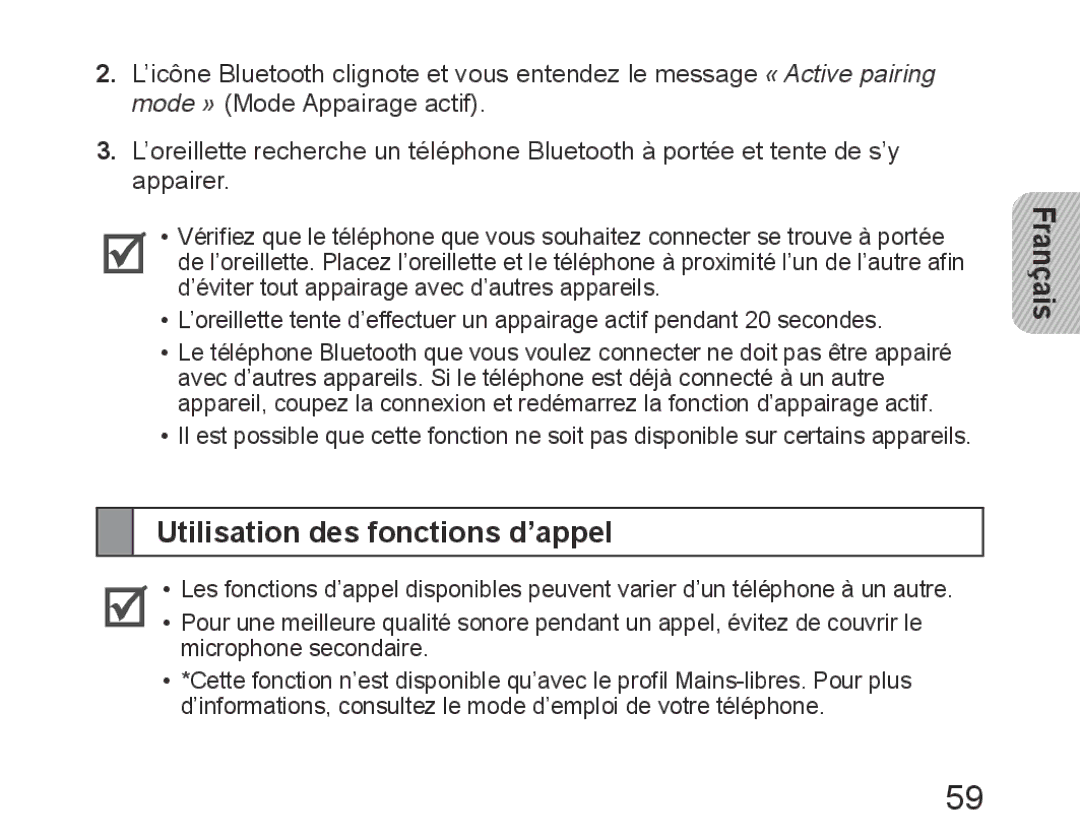 Samsung BHM6450EMEGXEH, BHM6450EMEGXET, BHM6450EMEGHAT manual Utilisation des fonctions d’appel 