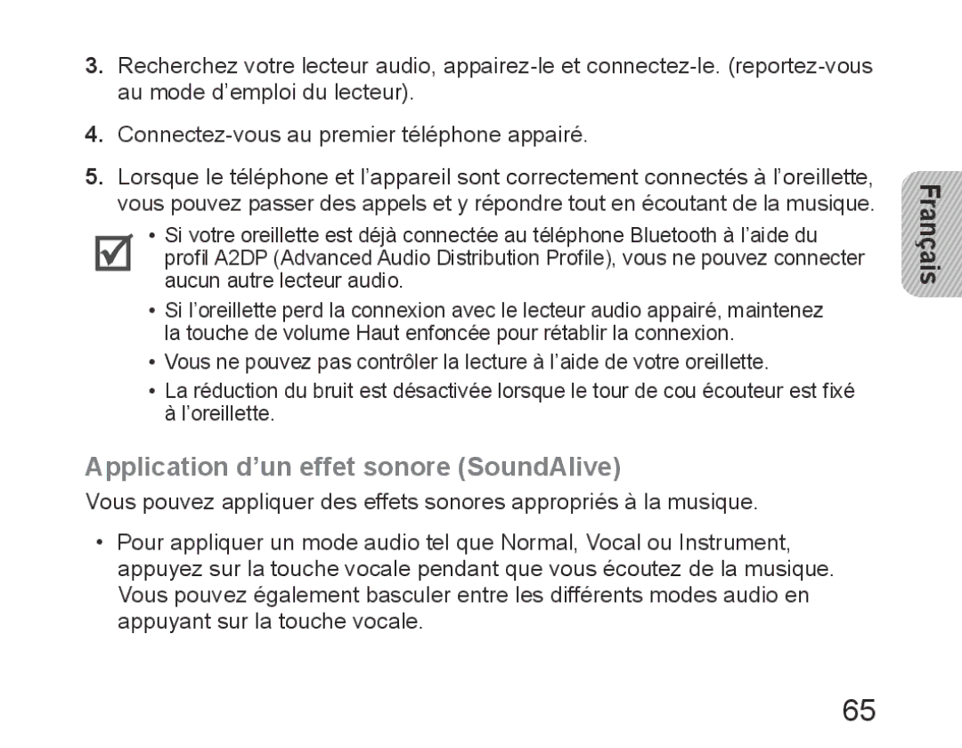 Samsung BHM6450EMEGXEH, BHM6450EMEGXET, BHM6450EMEGHAT manual Application d’un effet sonore SoundAlive 