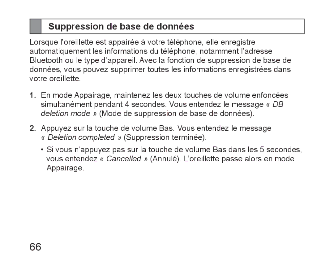 Samsung BHM6450EMEGHAT, BHM6450EMEGXET, BHM6450EMEGXEH manual Suppression de base de données 