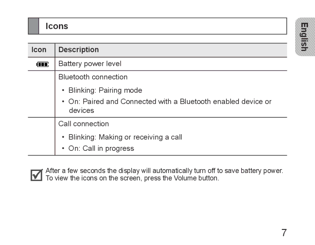 Samsung BHM6450EMEGXET, BHM6450EMEGXEH, BHM6450EMEGHAT manual Icons, Icon Description 