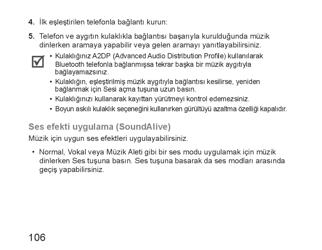 Samsung BHM6450EMEGXET, BHM6450EMEGXEH, BHM6450EMEGHAT manual 106, Ses efekti uygulama SoundAlive 