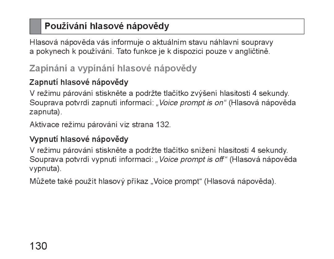 Samsung BHM6450EMEGXET 130, Používání hlasové nápovědy, Zapínání a vypínání hlasové nápovědy, Zapnutí hlasové nápovědy 