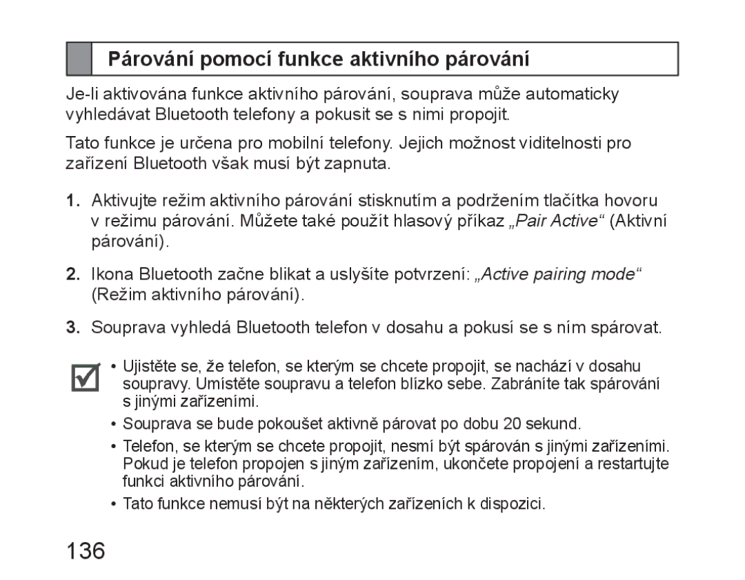 Samsung BHM6450EMEGXET, BHM6450EMEGXEH, BHM6450EMEGHAT manual 136, Párování pomocí funkce aktivního párování 