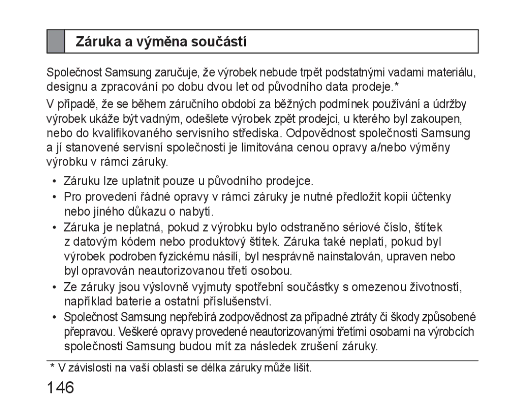 Samsung BHM6450EMEGXEH, BHM6450EMEGXET, BHM6450EMEGHAT manual 146, Záruka a výměna součástí 