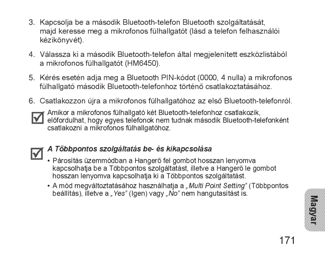 Samsung BHM6450EMEGHAT, BHM6450EMEGXET, BHM6450EMEGXEH manual 171, Többpontos szolgáltatás be- és kikapcsolása 