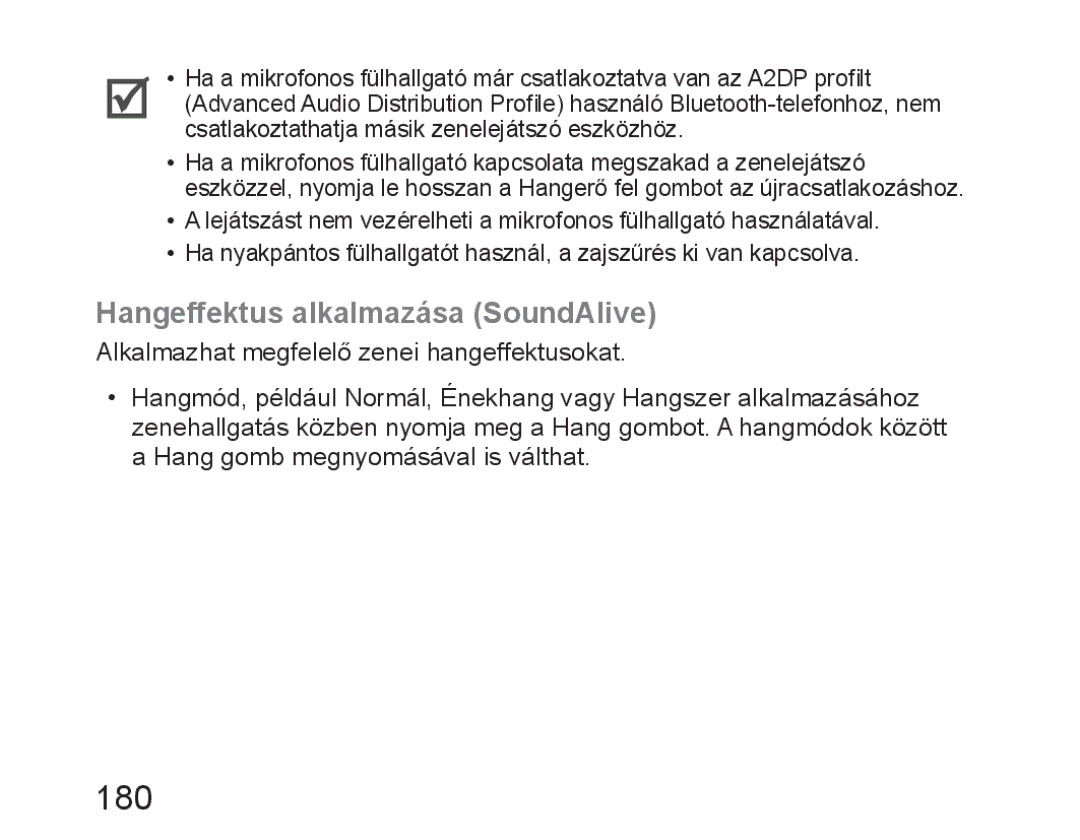 Samsung BHM6450EMEGHAT, BHM6450EMEGXET, BHM6450EMEGXEH manual 180, Hangeffektus alkalmazása SoundAlive 