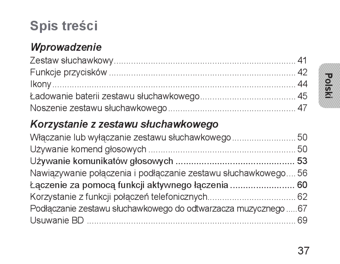 Samsung BHM6450EMEGXET, BHM6450EMEGXEH, BHM6450EMEGHAT manual Spis treści, Polski 