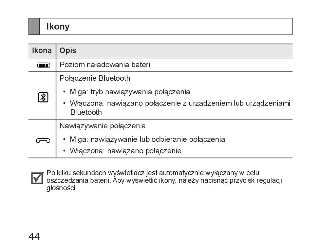 Samsung BHM6450EMEGXEH, BHM6450EMEGXET, BHM6450EMEGHAT manual Ikony, Ikona Opis 