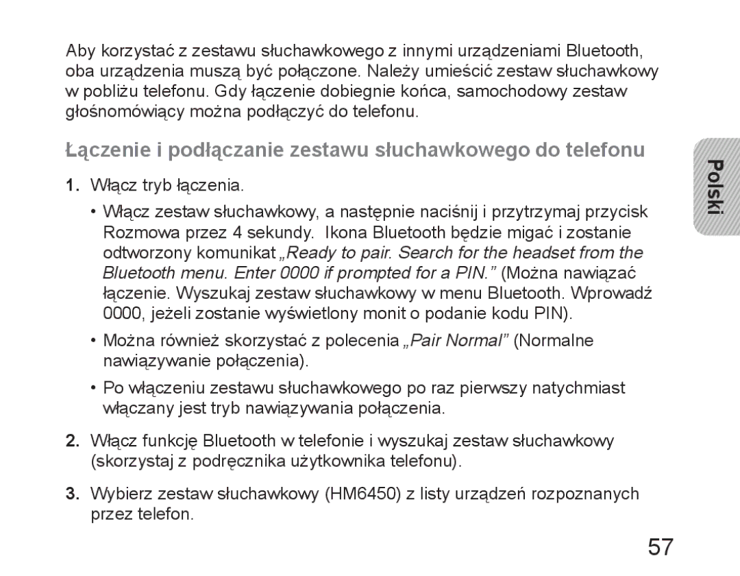 Samsung BHM6450EMEGHAT, BHM6450EMEGXET, BHM6450EMEGXEH manual Łączenie i podłączanie zestawu słuchawkowego do telefonu 