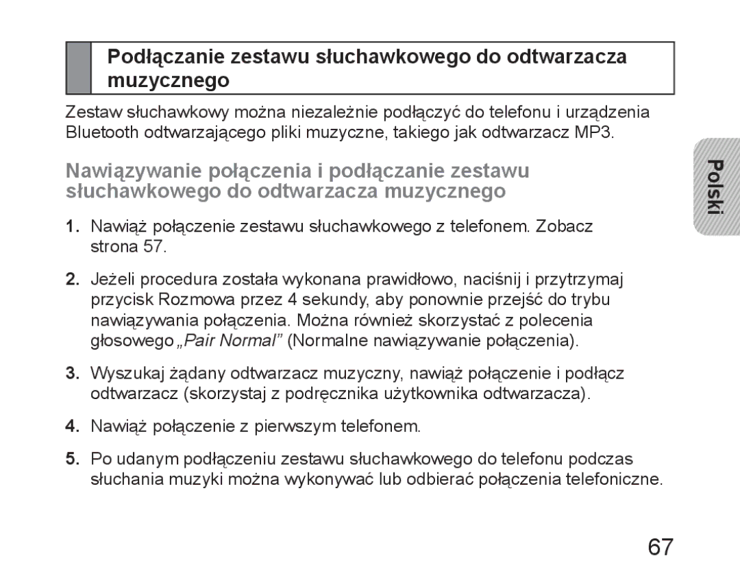 Samsung BHM6450EMEGXET, BHM6450EMEGXEH, BHM6450EMEGHAT manual Podłączanie zestawu słuchawkowego do odtwarzacza muzycznego 