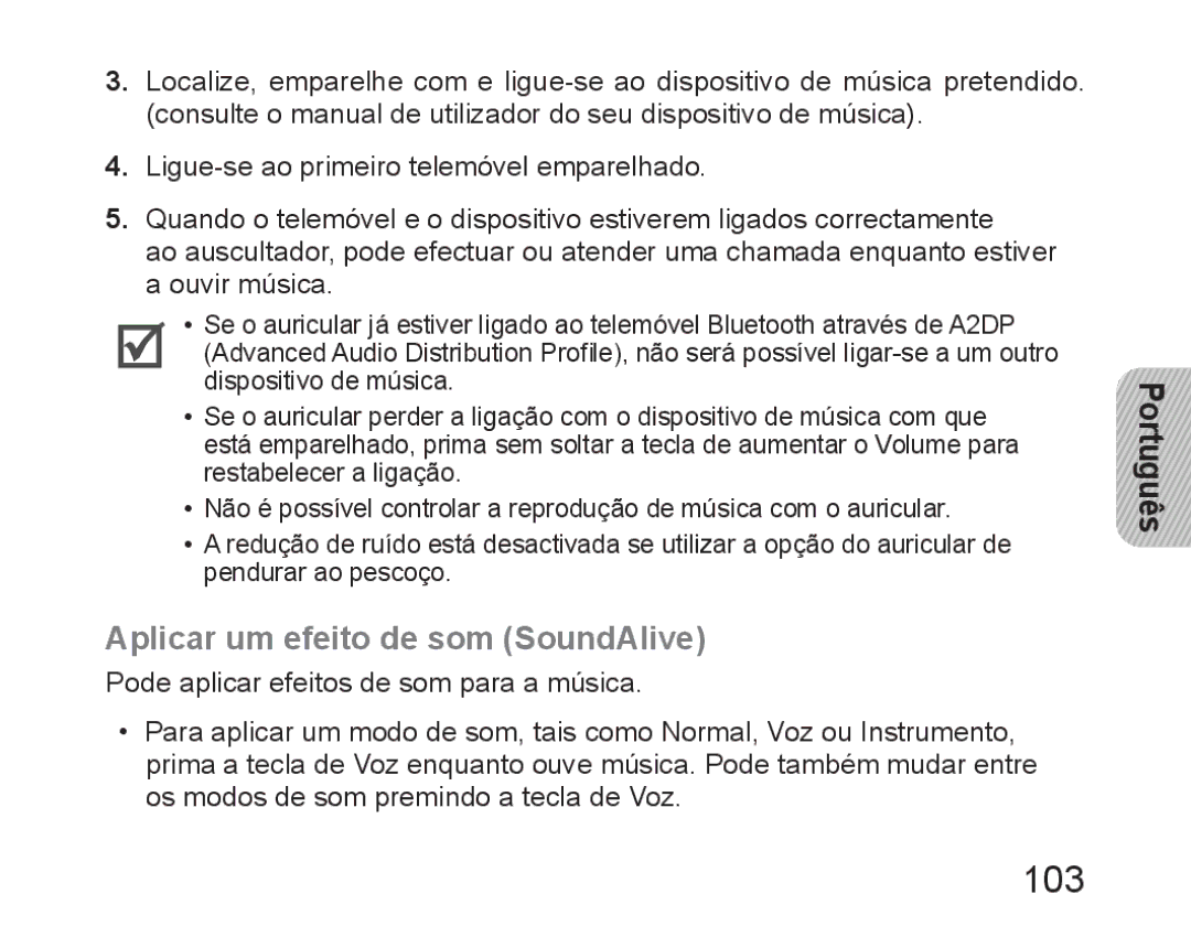 Samsung BHM6450EMEGXET, BHM6450EMEGXEH, BHM6450EMEGHAT manual 103, Aplicar um efeito de som SoundAlive 