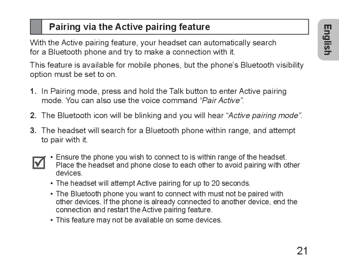 Samsung BHM6450EMEGHAT, BHM6450EMEGXET, BHM6450EMEGXEH manual Pairing via the Active pairing feature 