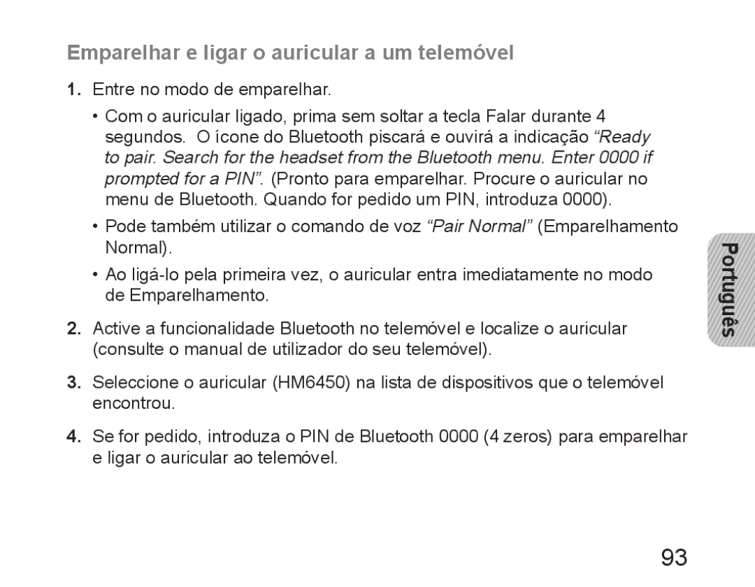 Samsung BHM6450EMEGHAT, BHM6450EMEGXET, BHM6450EMEGXEH manual Emparelhar e ligar o auricular a um telemóvel 