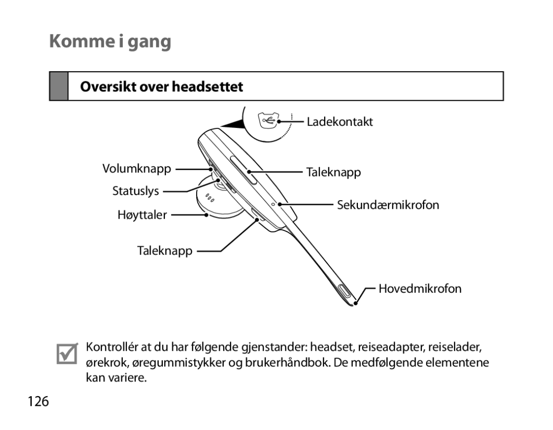 Samsung BHM7000EBECXEF, BHM7000EBECXEH, BHM7000EBECXEE, BHM7000EBRCSER manual Oversikt over headsettet, 126 