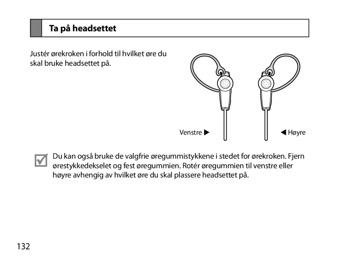 Samsung BHM7000EBECXEE, BHM7000EBECXEF, BHM7000EBECXEH, BHM7000EBRCSER manual Ta på headsettet, 132 