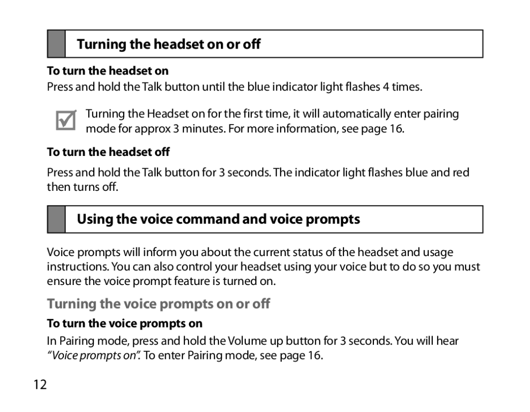 Samsung BHM7000EBECXEE, BHM7000EBECXEF manual Turning the headset on or off, Using the voice command and voice prompts 