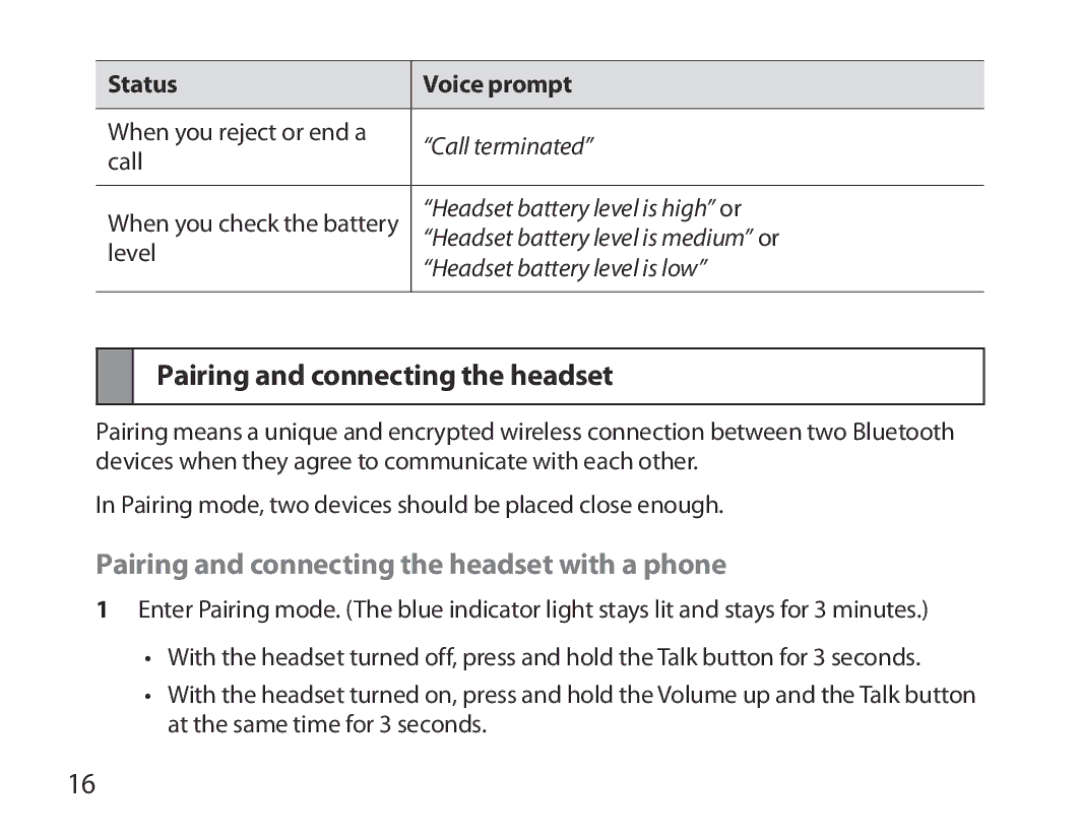 Samsung BHM7000EBECXEE, BHM7000EBECXEF, BHM7000EBECXEH, BHM7000EBRCSER Pairing and connecting the headset with a phone 