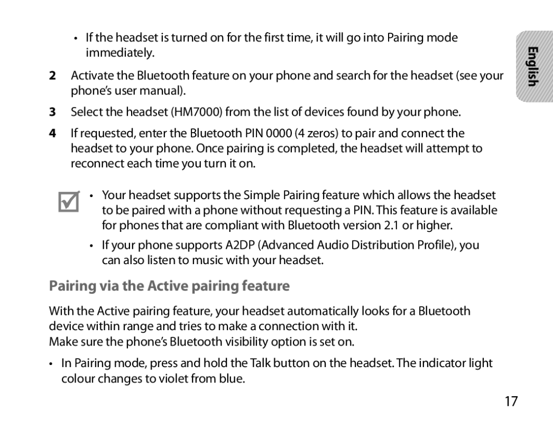 Samsung BHM7000EBRCSER, BHM7000EBECXEF, BHM7000EBECXEH, BHM7000EBECXEE manual Pairing via the Active pairing feature 