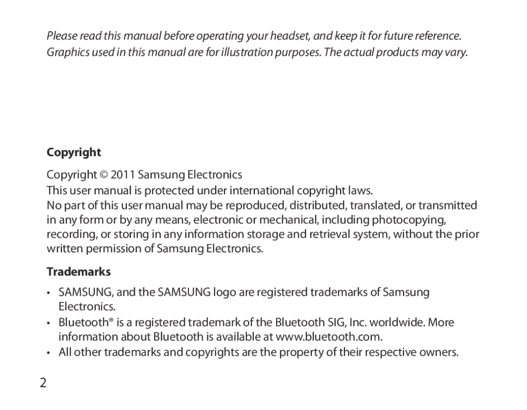 Samsung BHM7000EBECXEF, BHM7000EBECXEH, BHM7000EBECXEE, BHM7000EBRCSER manual Copyright, Trademarks 