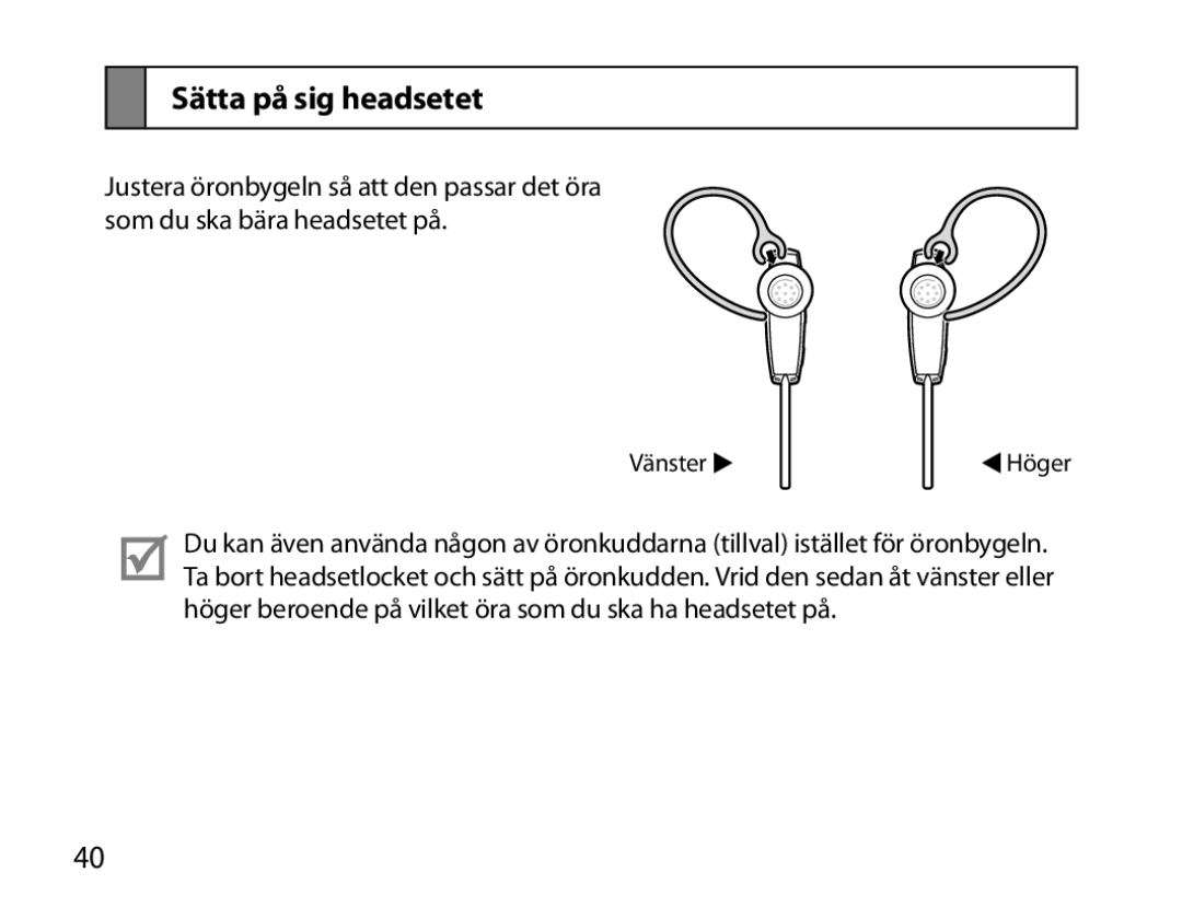 Samsung BHM7000EBECXEE, BHM7000EBECXEF, BHM7000EBECXEH, BHM7000EBRCSER manual Sätta på sig headsetet 