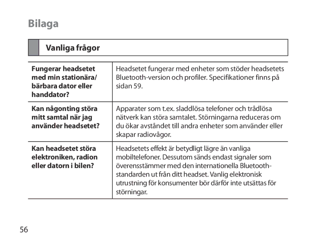 Samsung BHM7000EBECXEE, BHM7000EBECXEF, BHM7000EBECXEH, BHM7000EBRCSER manual Bilaga, Vanliga frågor 