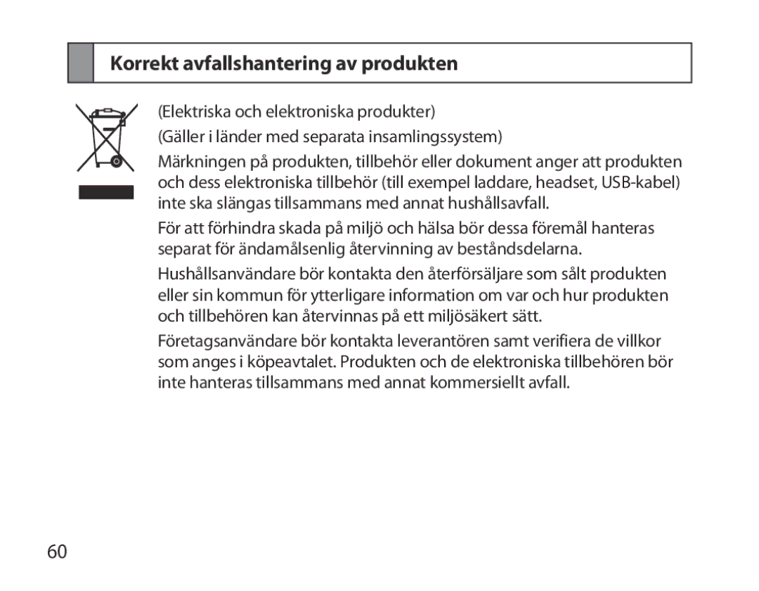 Samsung BHM7000EBECXEE, BHM7000EBECXEF, BHM7000EBECXEH, BHM7000EBRCSER manual Korrekt avfallshantering av produkten 