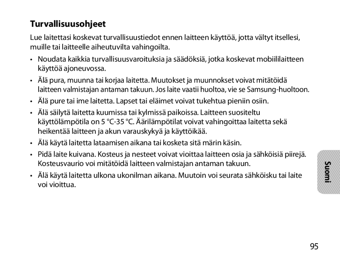 Samsung BHM7000EBECXEH, BHM7000EBECXEF, BHM7000EBECXEE, BHM7000EBRCSER manual Turvallisuusohjeet 