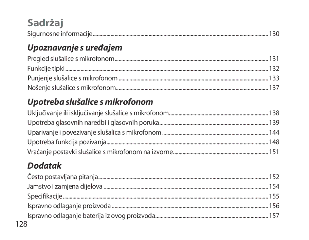 Samsung BHM7000EBECXEE, BHM7000EBECXEF, BHM7000EBECXEH, BHM7000EBRCSER manual Sadržaj, 128 