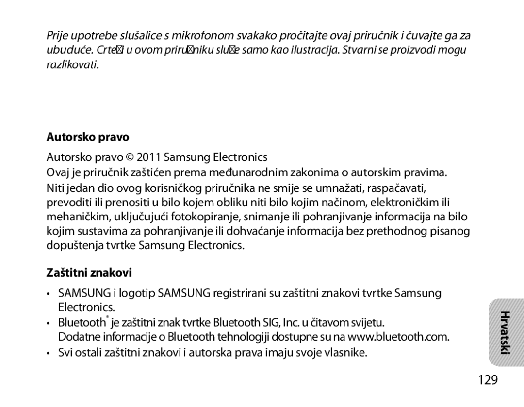 Samsung BHM7000EBRCSER, BHM7000EBECXEF, BHM7000EBECXEH, BHM7000EBECXEE manual 129, Autorsko pravo, Zaštitni znakovi 