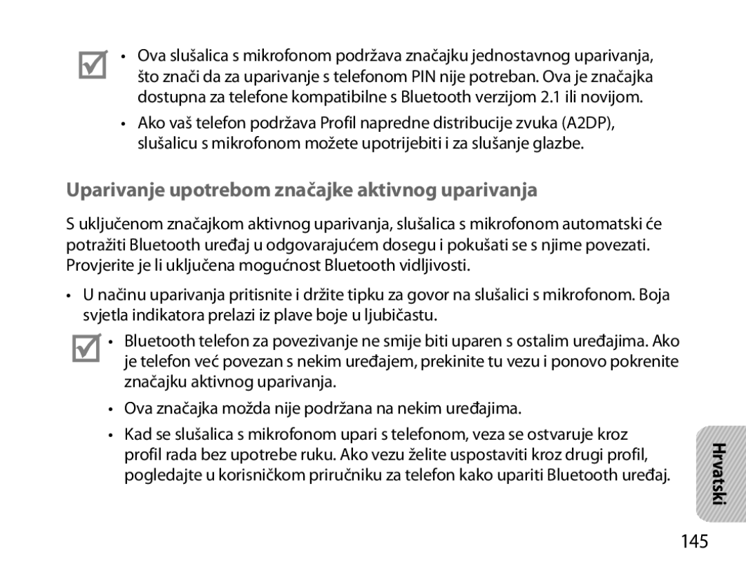 Samsung BHM7000EBRCSER, BHM7000EBECXEF, BHM7000EBECXEH manual Uparivanje upotrebom značajke aktivnog uparivanja, 145 