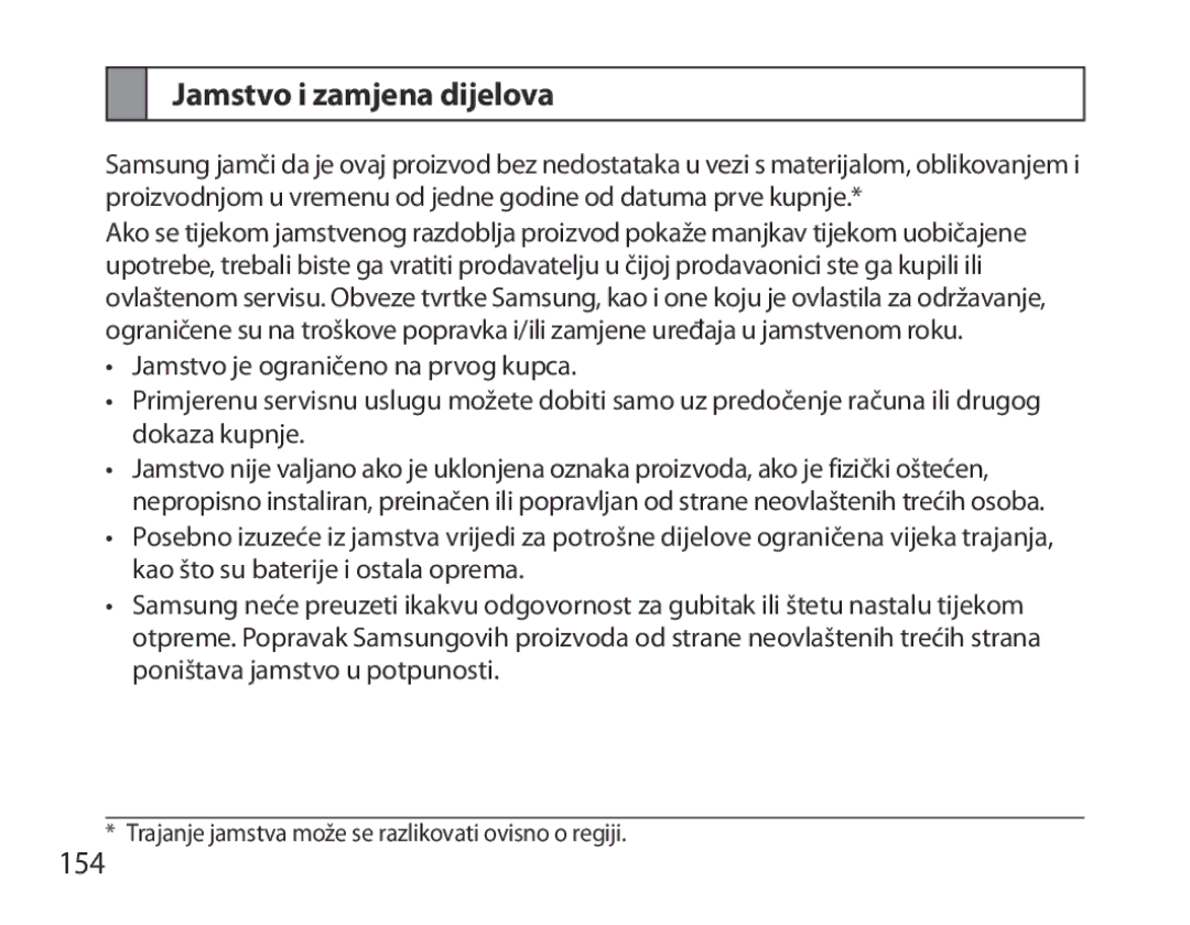 Samsung BHM7000EBECXEF, BHM7000EBECXEH, BHM7000EBECXEE, BHM7000EBRCSER manual Jamstvo i zamjena dijelova, 154 