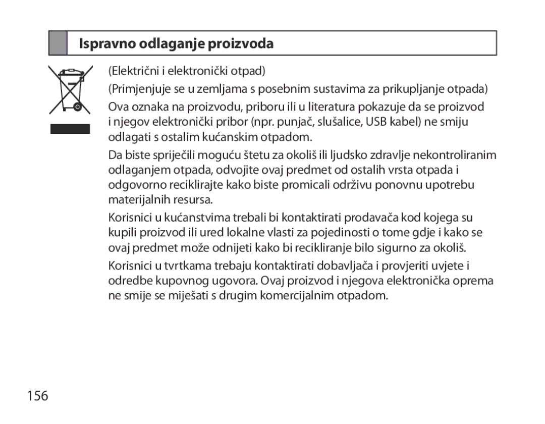 Samsung BHM7000EBECXEE, BHM7000EBECXEF, BHM7000EBECXEH, BHM7000EBRCSER manual Ispravno odlaganje proizvoda, 156 